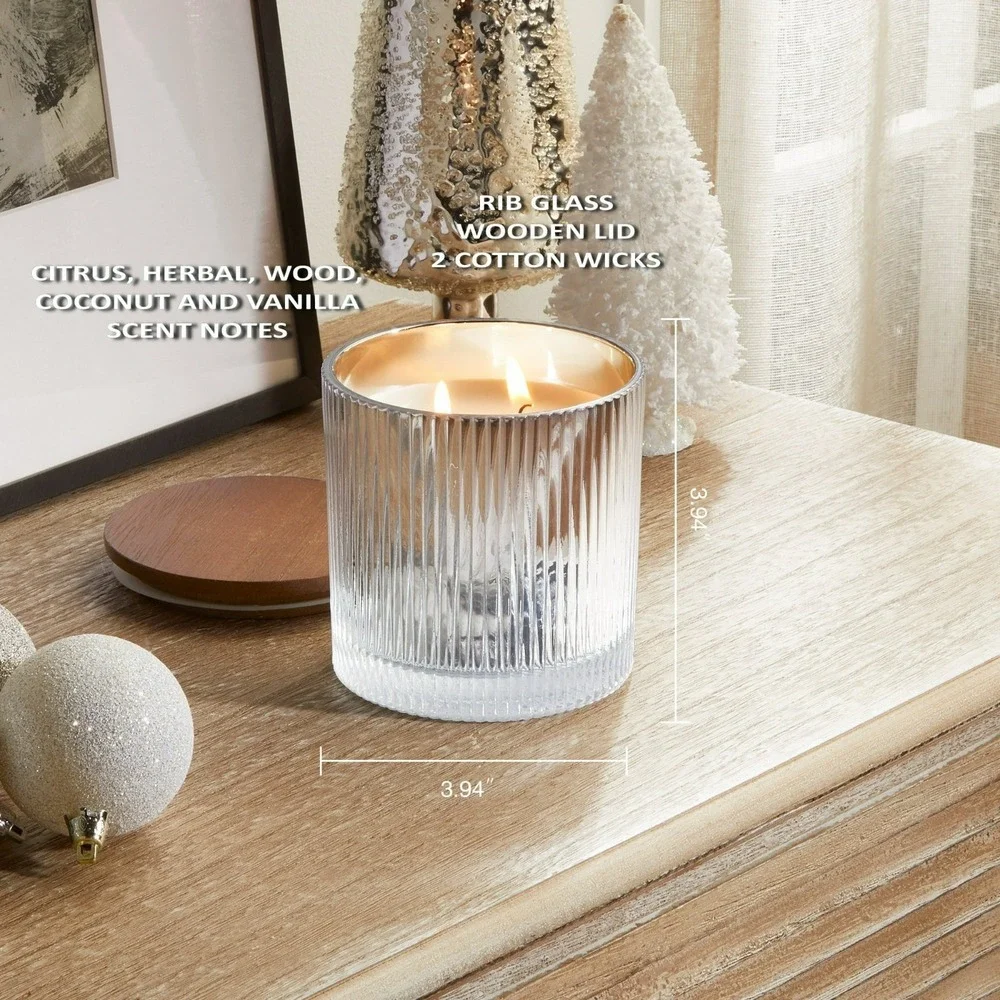 Better Homes & Gardens Salted Coconut & Mahogany 2-Wick Candle 12oz ribbed glass